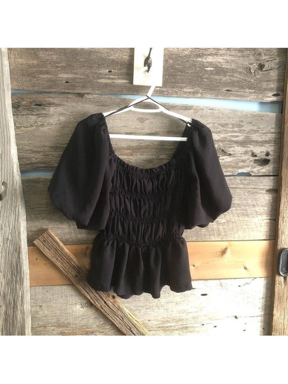 Anthropologie RO & DE Size Med Black Blouse with Bubble Sleeves